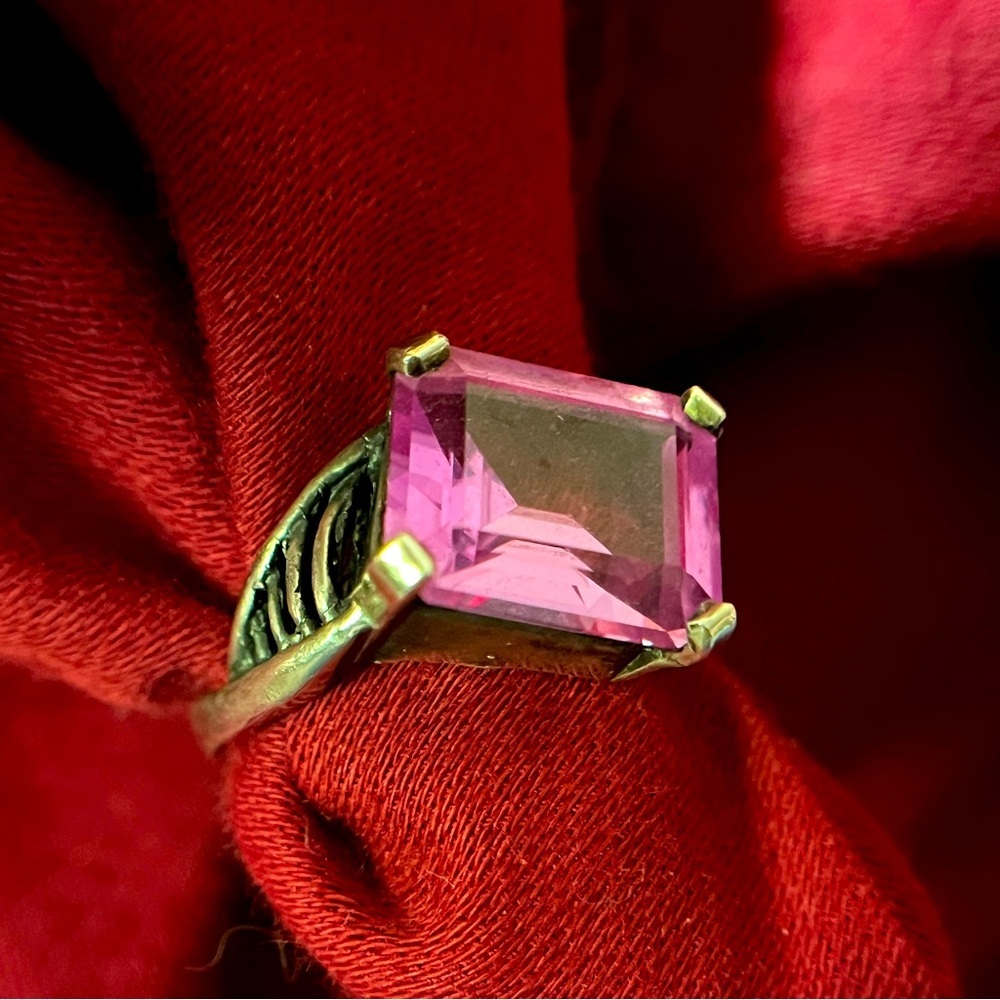 Vintage Hand Made Pink Sapphire Sterling Silver Ring Asymmetrical Size 5.75